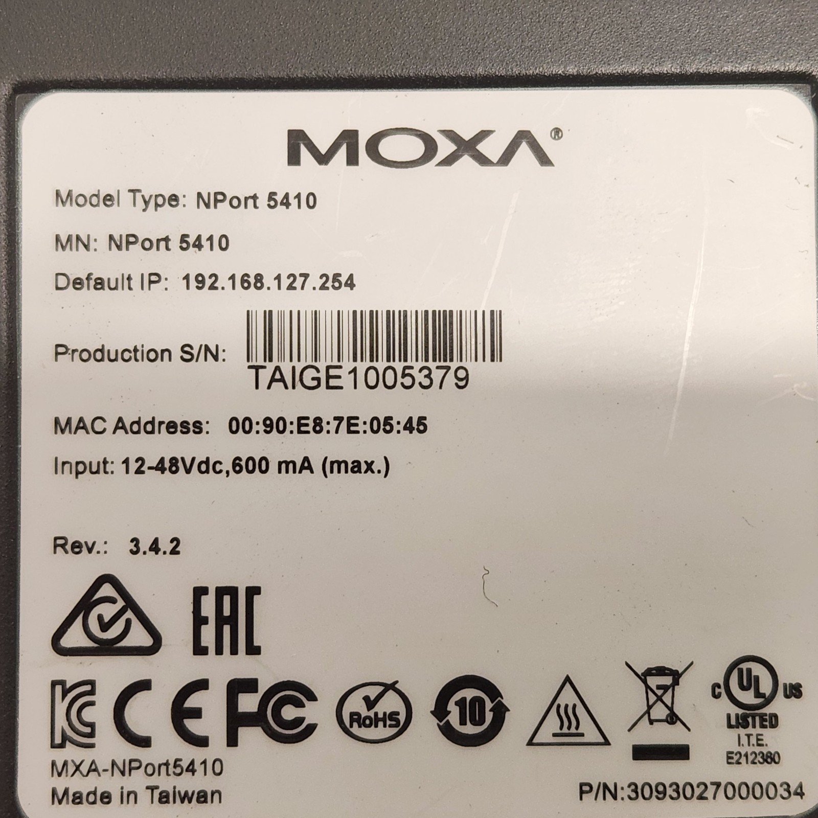 Moxa NPort 5410 (12-48VDC) 4 Port Serial Device Server