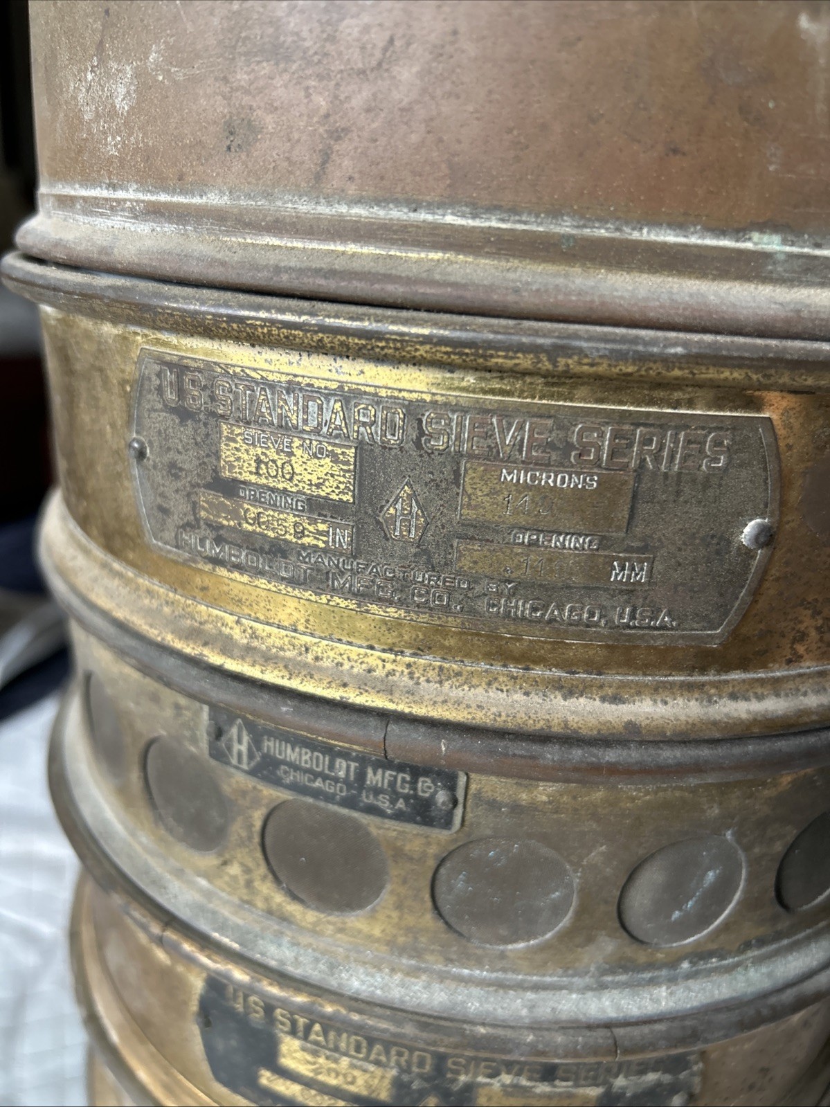 Vintage USA Standard (5) Testing Sieves Brass/steel With bottom And Top