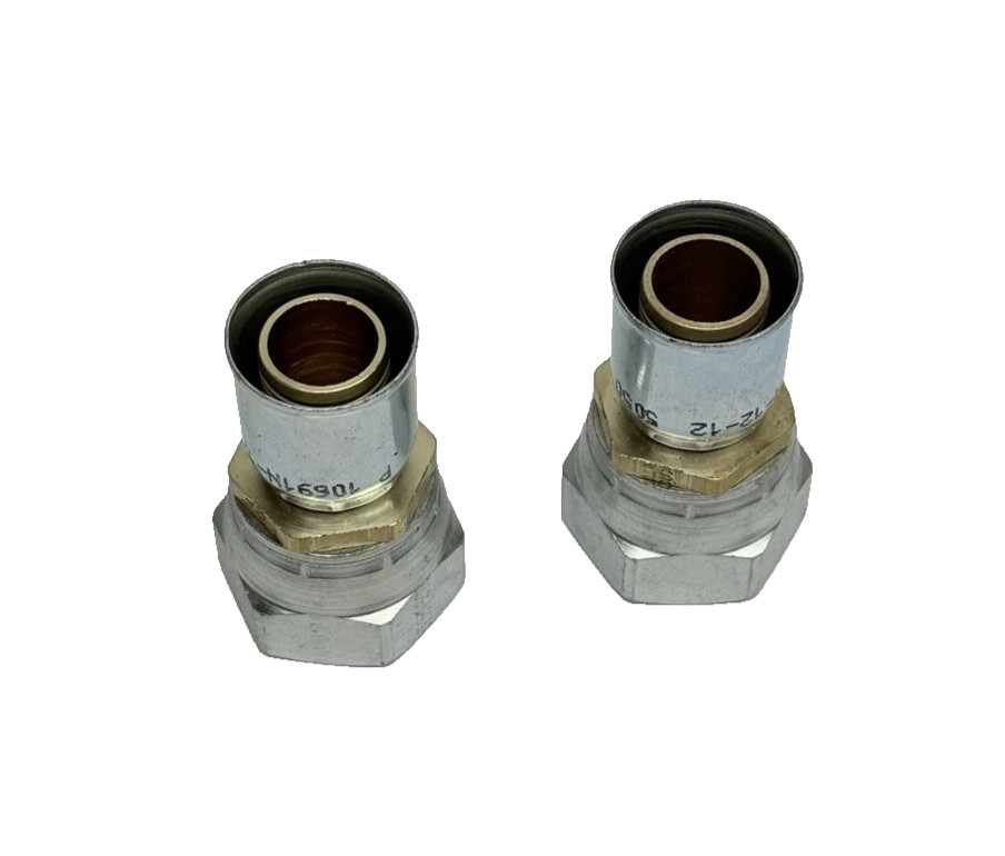 Lot Of 2, Parker 10691N-12-12 Female Swivel Adapter 3/4JIC X 3/4Hose Brass/Steel
