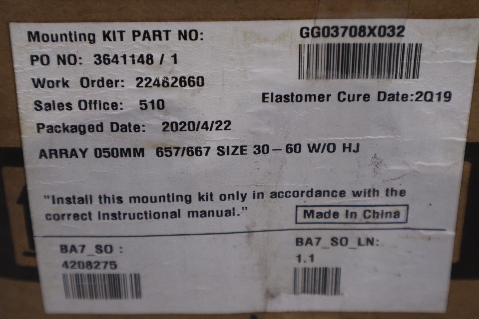 EMERSON KIT PART GG03708X032 ARRAY 050MM 657/667 SIZE 30-60 – STOCK GF472