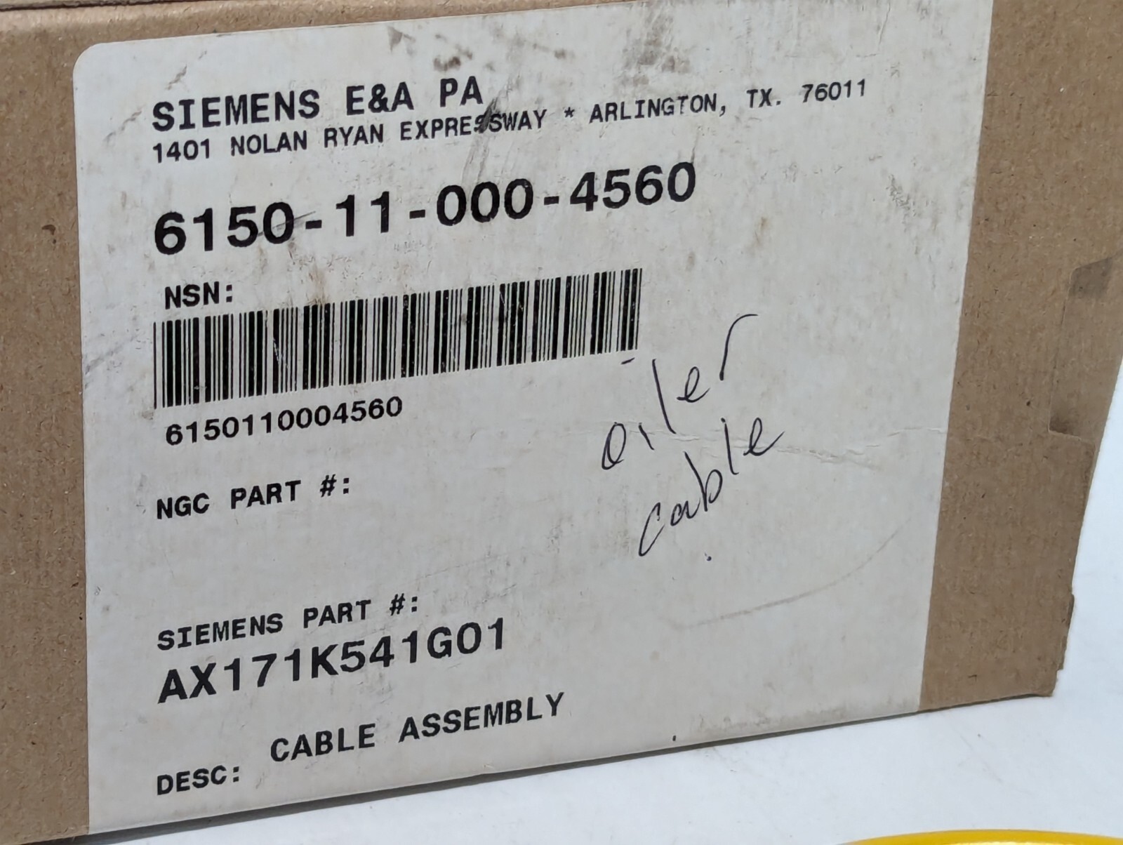 Siemens 6150-11-000-4560 AX171K541G01 Cable Assembly