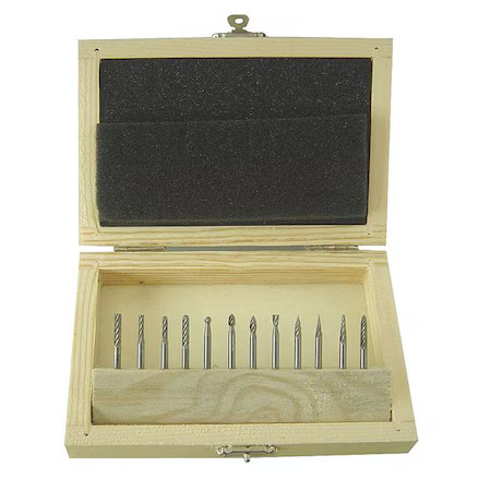 Westward 2Lyr7 Carbide Bur Set, Single Cut, 1/8 In, 12 Pcs