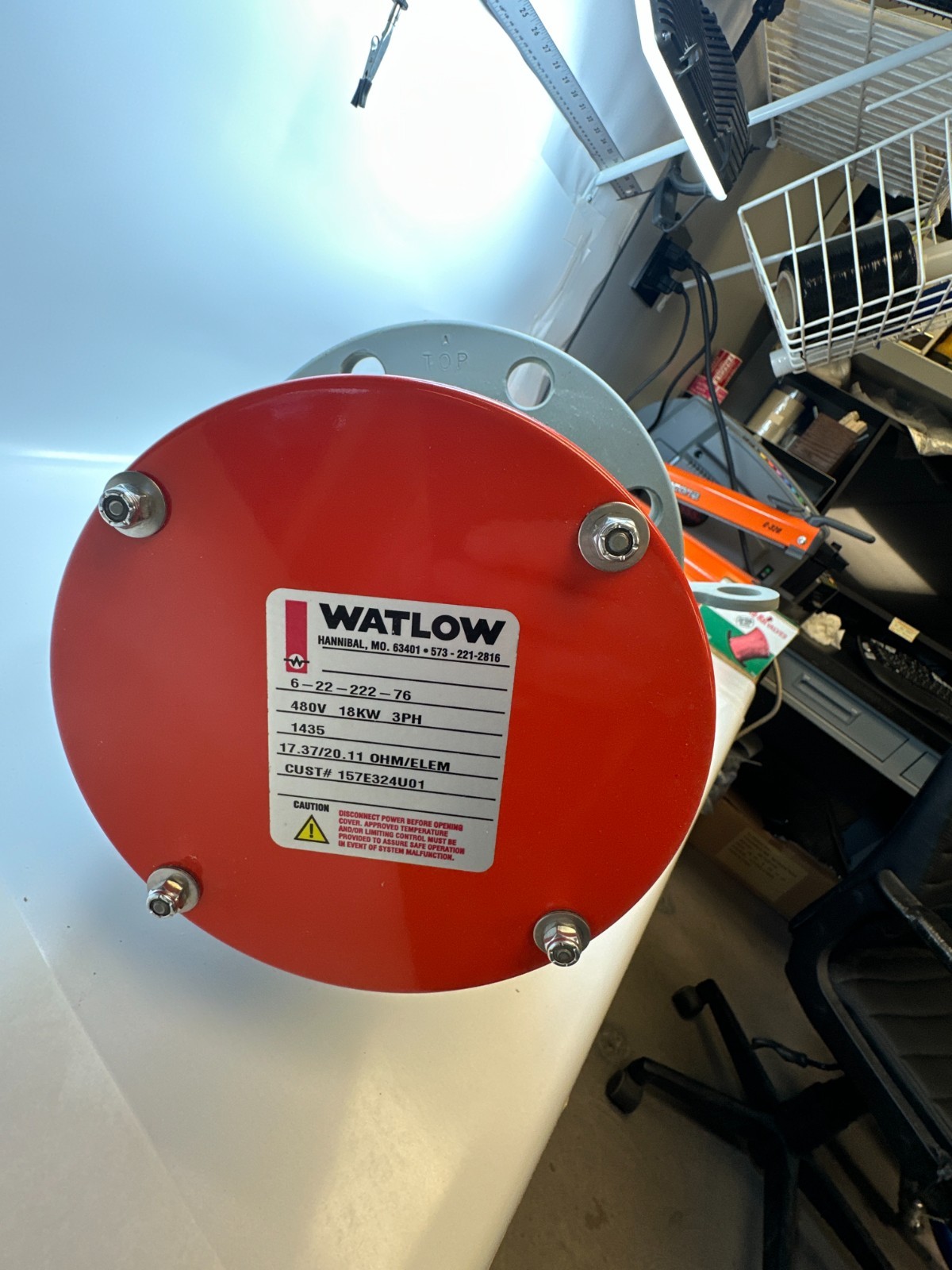 Watlow 6-22-222-76 Tubular Immersion Heater 480V 18kw 3ph 1435 17.37/20.11 OHM