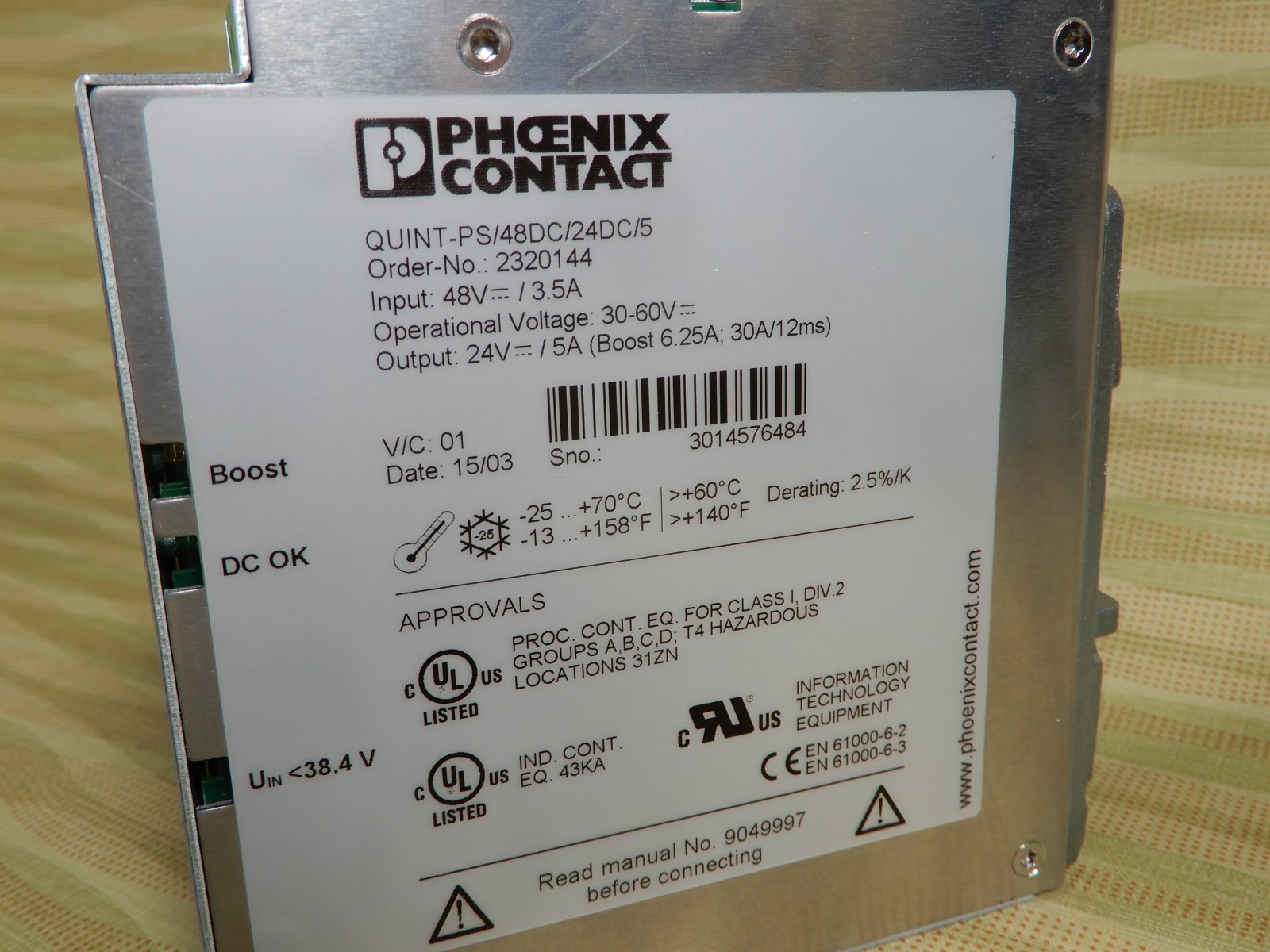 Phoenix Contact Quint Power Supply PS/48DC/24DC/5 DC Converter 48-24VDC 5A AX