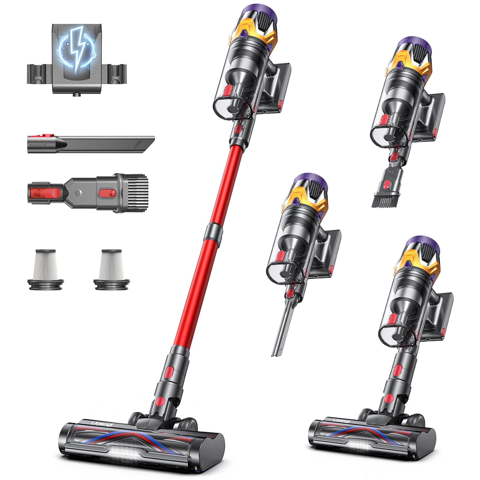 Cordless Vacuum Cleaner, Upgraded 55KPA 650W 70Mins Stick with Red