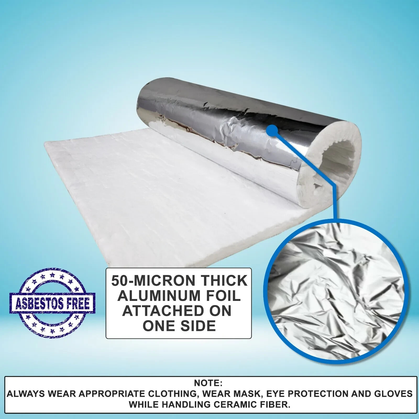 Foil Faced Ceramic Blanket 2300F 8# 1″ x 24″ x 36″ HVAC Duct Insulation