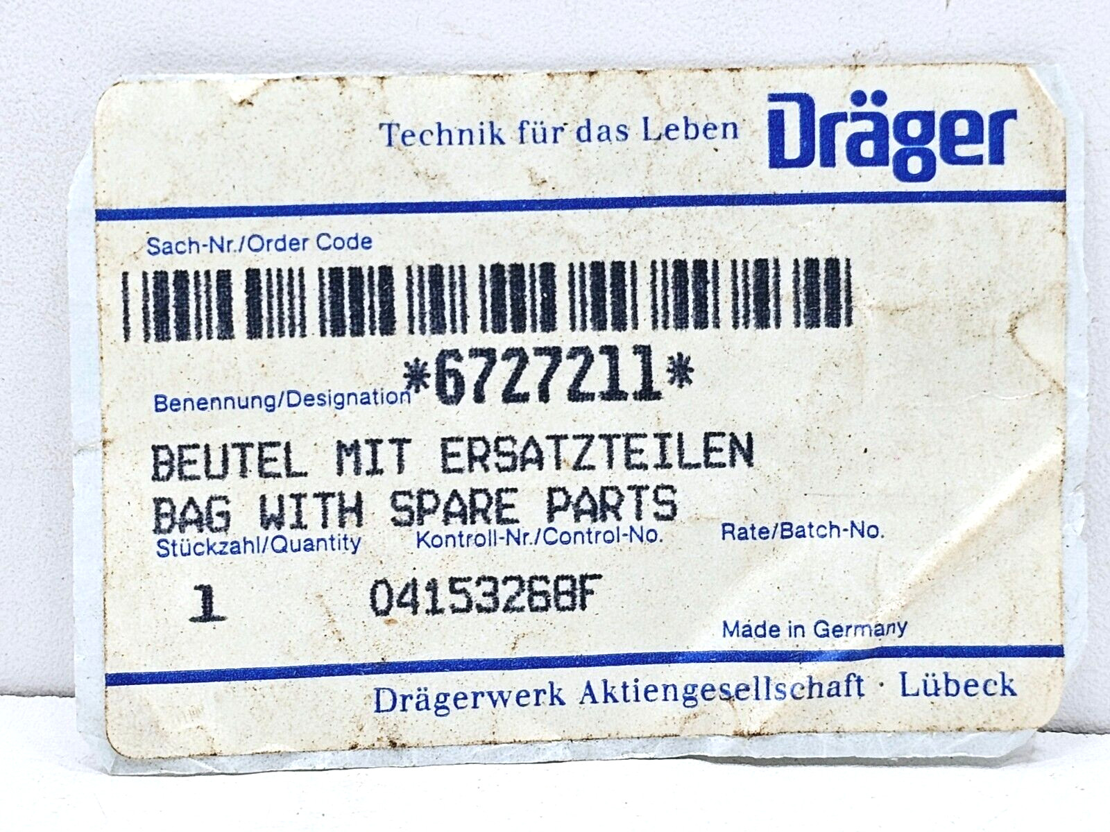 6727211 DRAGER REPAIR SPARE PARTS KIT BEUTEL MIT ERSATZTEILEN