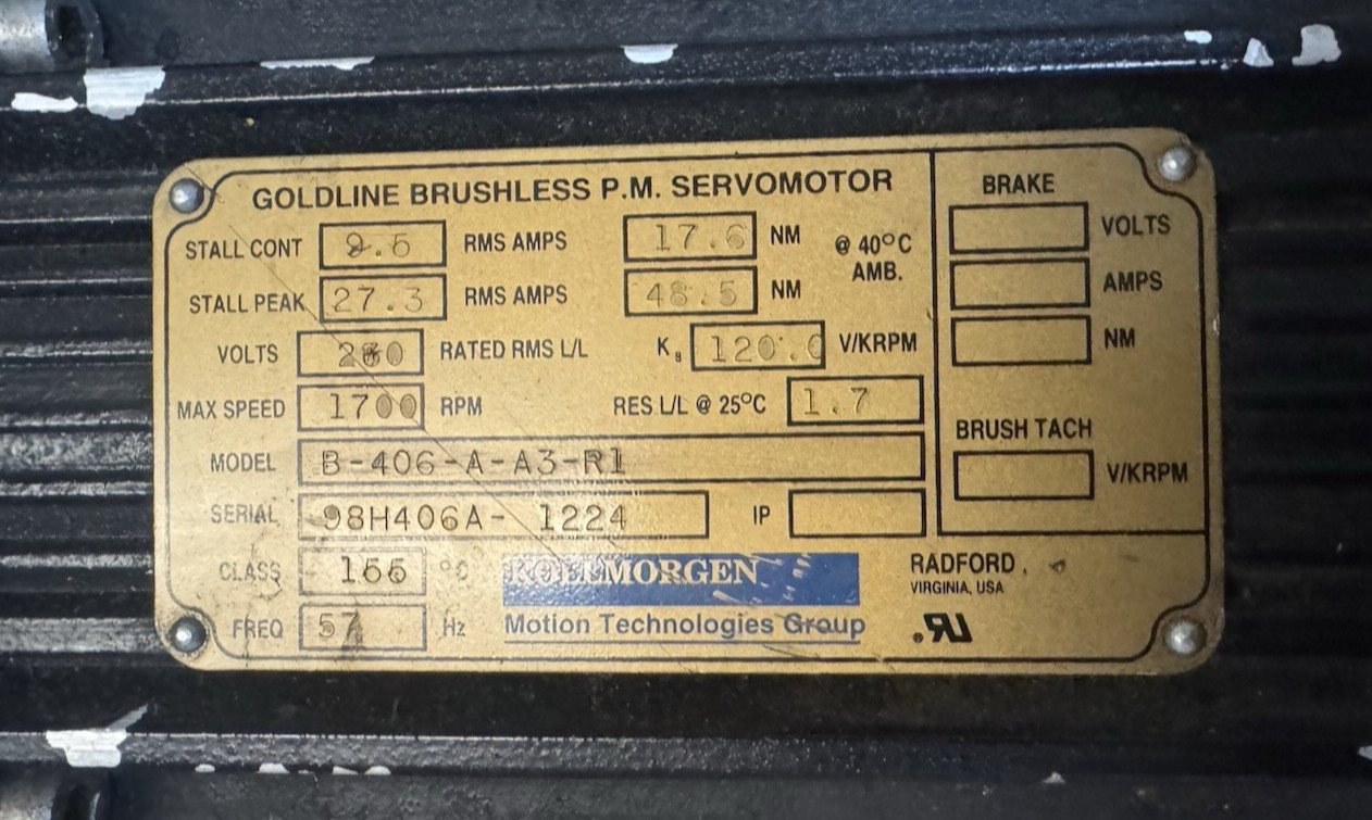 KOLLMORGEN GOLDLINE BRUSHLESS P.M SERVO MOTOR B-406-A-A3-R1 W/. STOBER GEAR HEAD