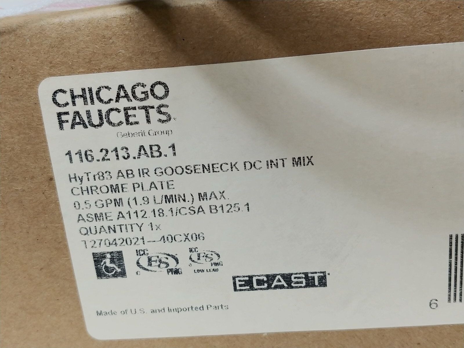 CHICAGO FAUCETS 116.213.AB.1 Gooseneck,Chrome,Chicago Faucets,0.5gpm 5UTP3