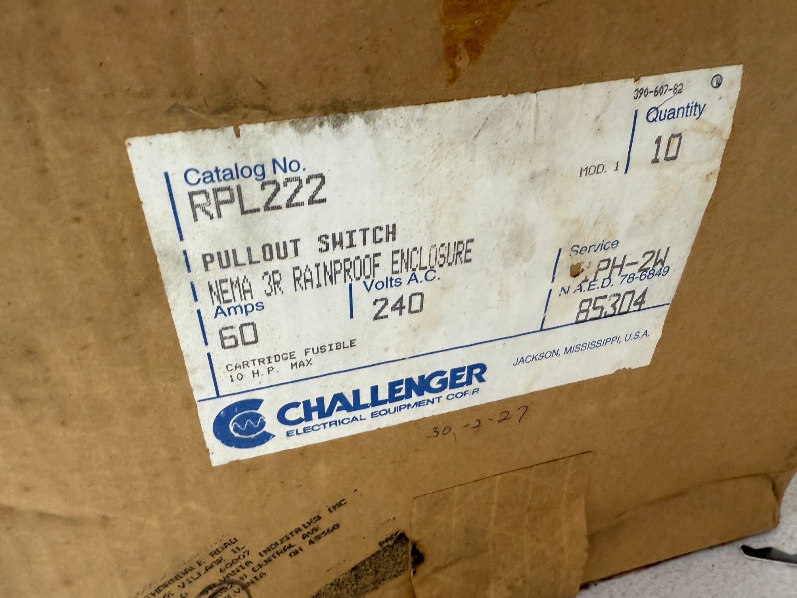 Challenger RPL222 60A 240VAC Type-3R Enclosure Fusible Disconnect Switch
