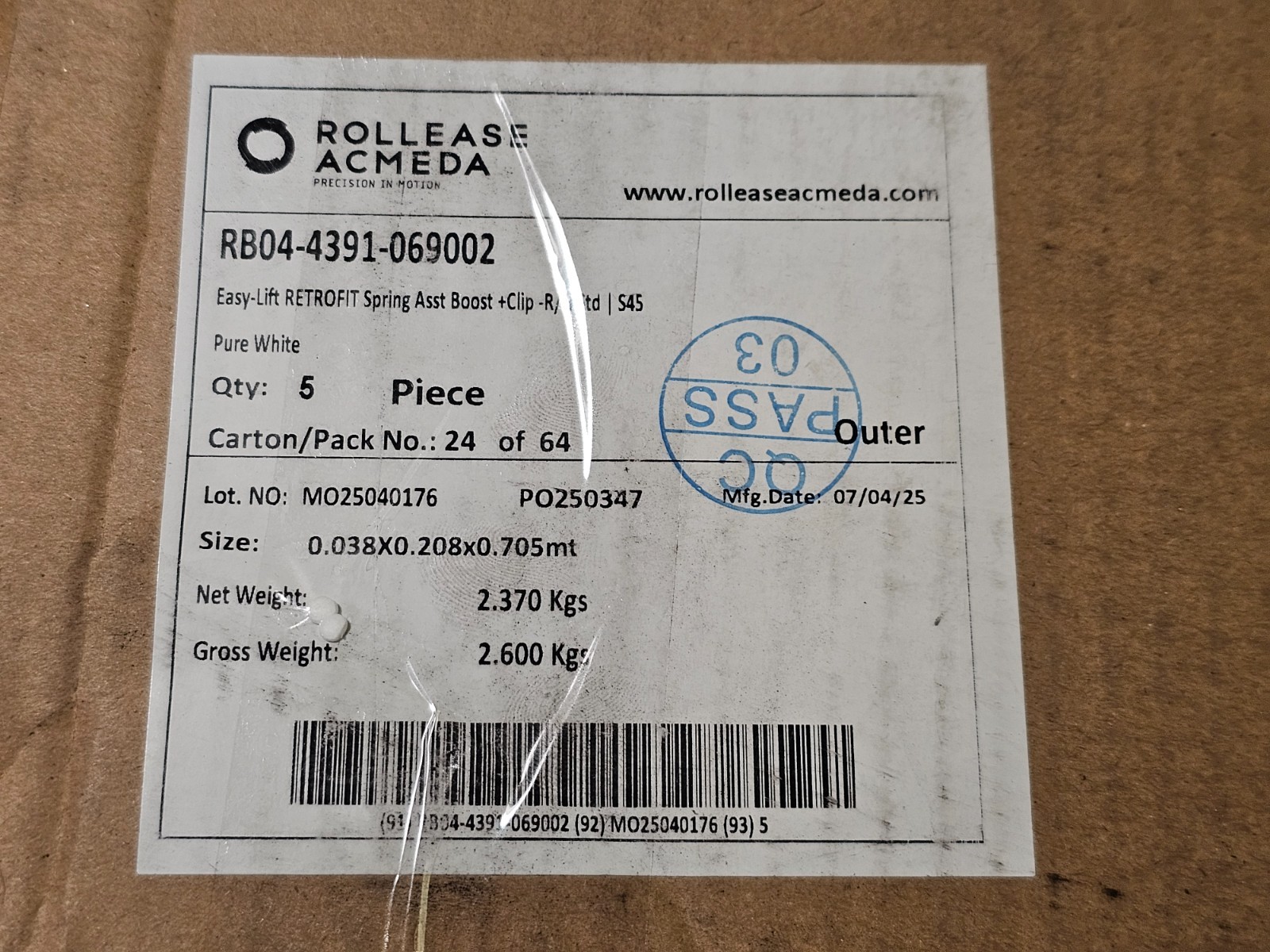 (QTY 5)Rollease Acmeda RB04-4391-069002 Easy-Lift RETROFIT Spring Assist Booster