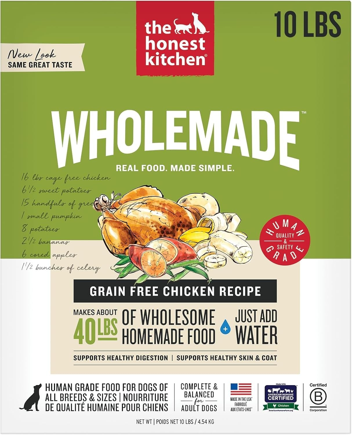 The Honest Kitchen Wholemade Grain Free Adult Dehydrated Dog Food – Chicken,10lb