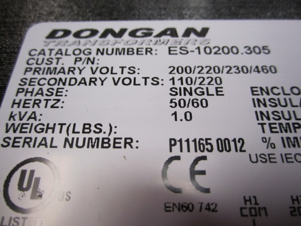 Dongan ES-10200.305 Single Phase Transformer