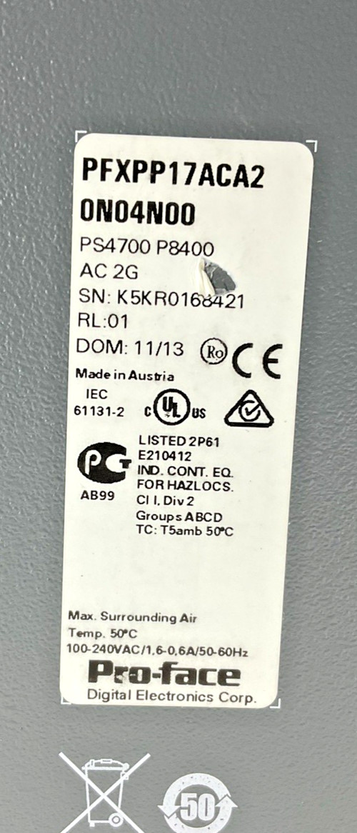PROFACE PS4700-V1-2P-CD-A-26-XP-SSD-DVD-COM OPERATOR INTERFACE PANEL 240VAC