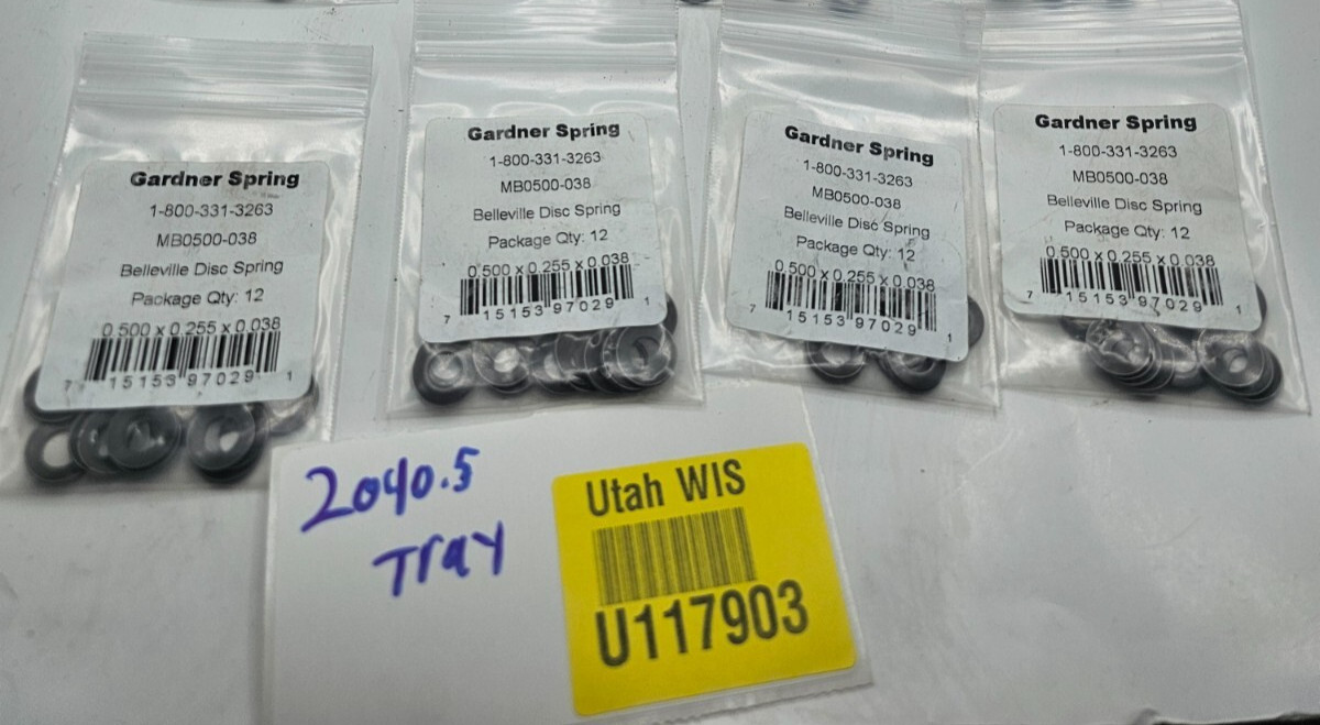 (QTY 48) Gardner Spring MB0500-38 Belleville Disc Springs, 0.500x 0.255x 0.038