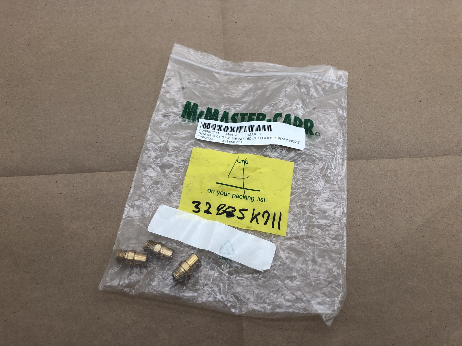 (QTY.3) MCMASTER-CARR 32885K711 FULL-CONE SPRAY NOZZLES