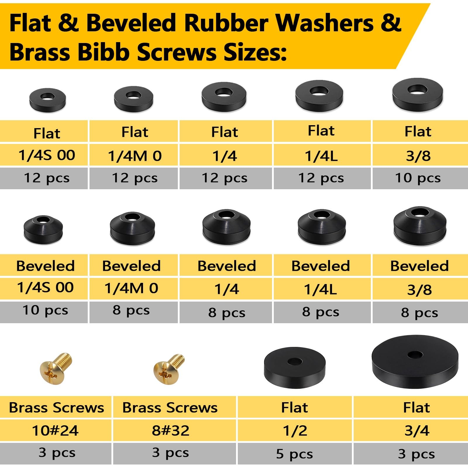 NBRINGO 114-Piece 12 Sizes Faucet Washer Assortment Kit – Flat & 12, Black