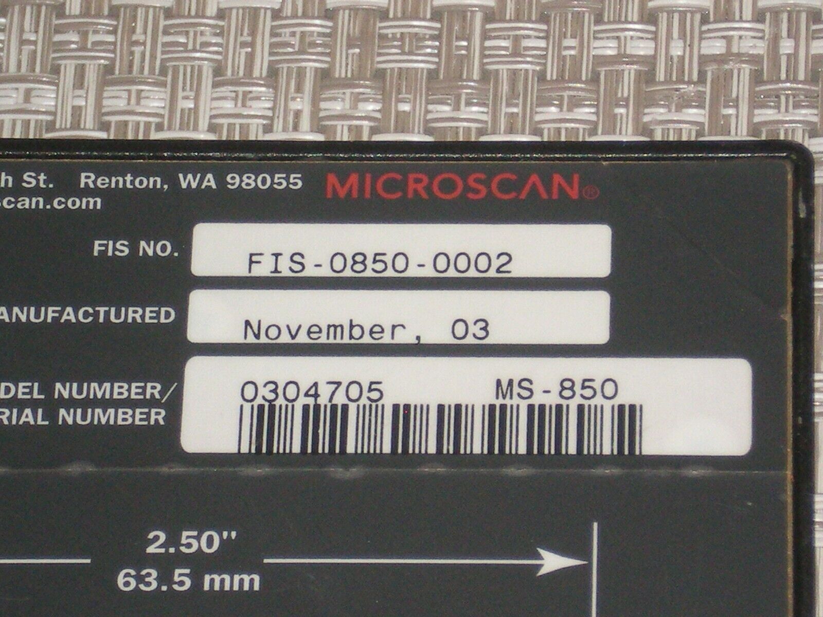 Microscan MS-850 Fixed Barcode Scanner FIS-0850-0002 Free Shipping!