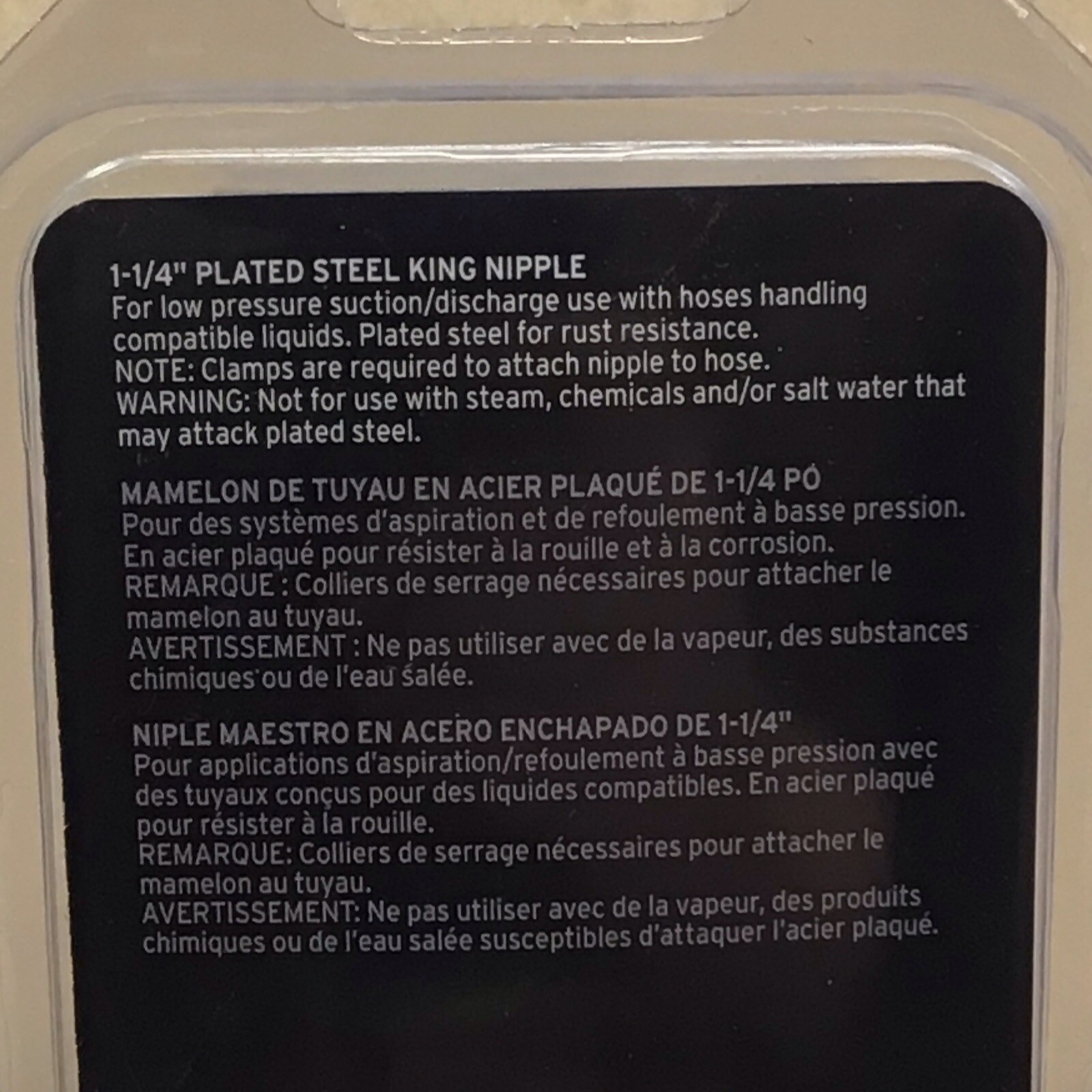 Apache Plated Steel King Nipple 1-1/4in For Low Pressure Suction Use