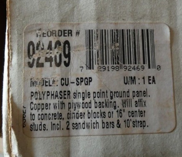 New Polyphaser Single Point Ground Panel w/ 2 Sandwich Bars & 20′ Strap CU-SPGP