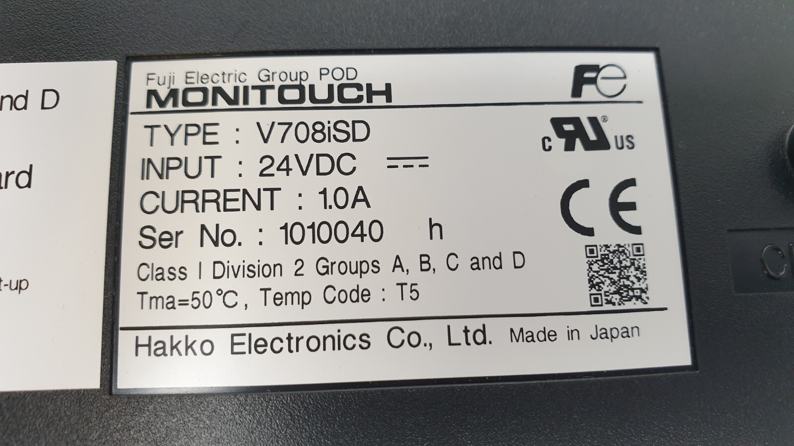 Fuji Electric V708iSD 8 in touchscreen operator interface Monitouch 24VDC Hakko
