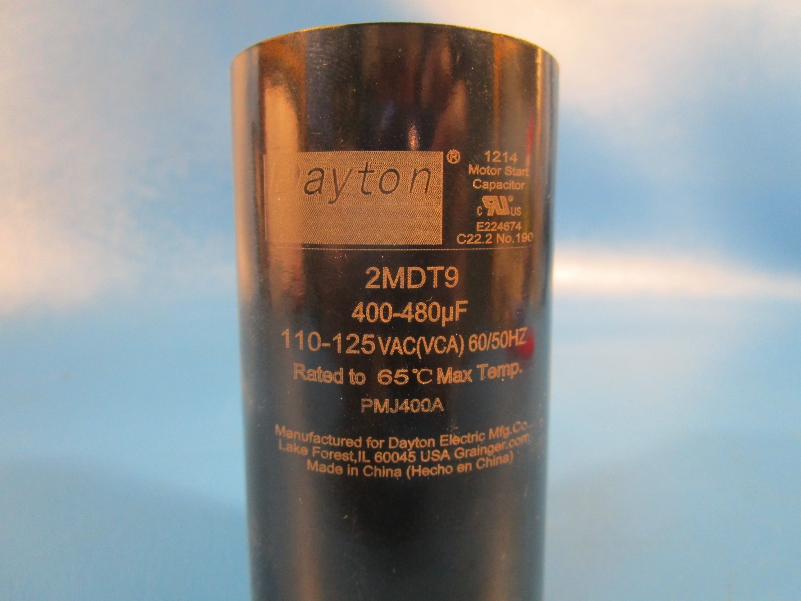 Dayton 2MDT9, Motor Start Capacitor, 400-480 MFD, Round