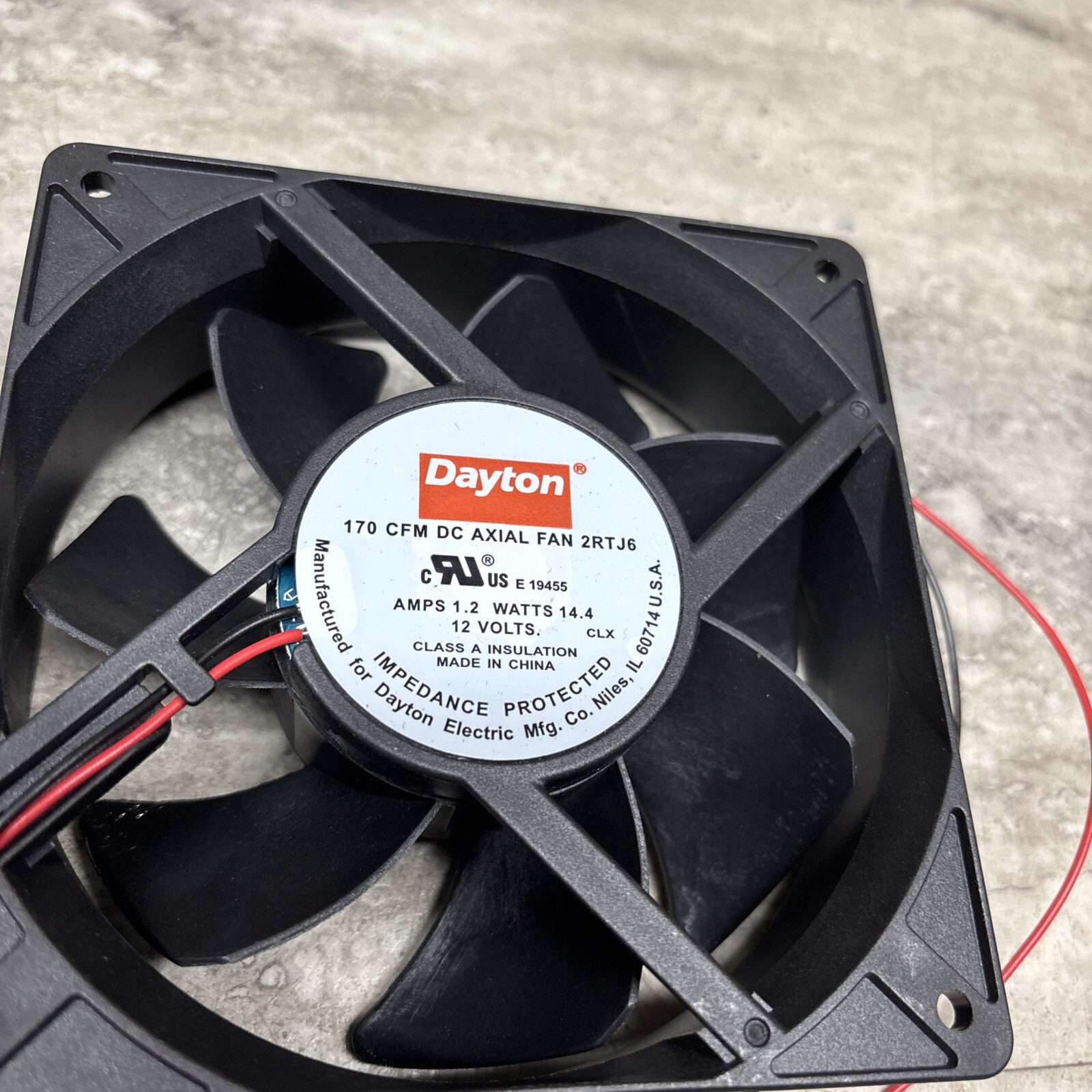 Dayton 2RTJ6 Square Axial Fan, 4-11/16”, 12VDC, 170 CFM, Lightly Used, Tested