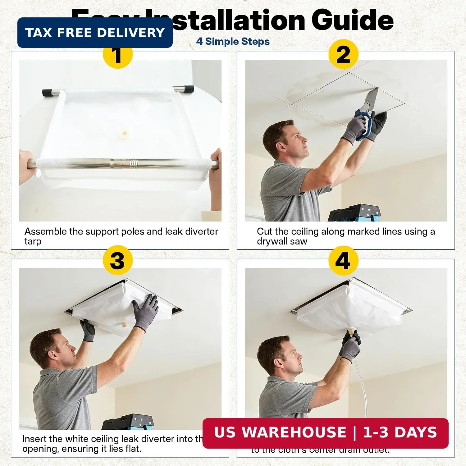 Ceiling Leak Diverter 11.8″ X 11.8″ Roof Leak Diverter Tarp Kit | Heavy Duty PE
