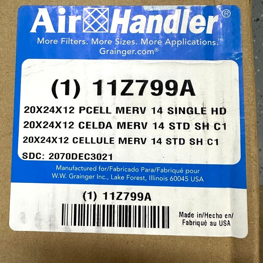Air Handler 11Z799 11Z799A V-Bank Air Filter, 20X24x12″, Merv 14