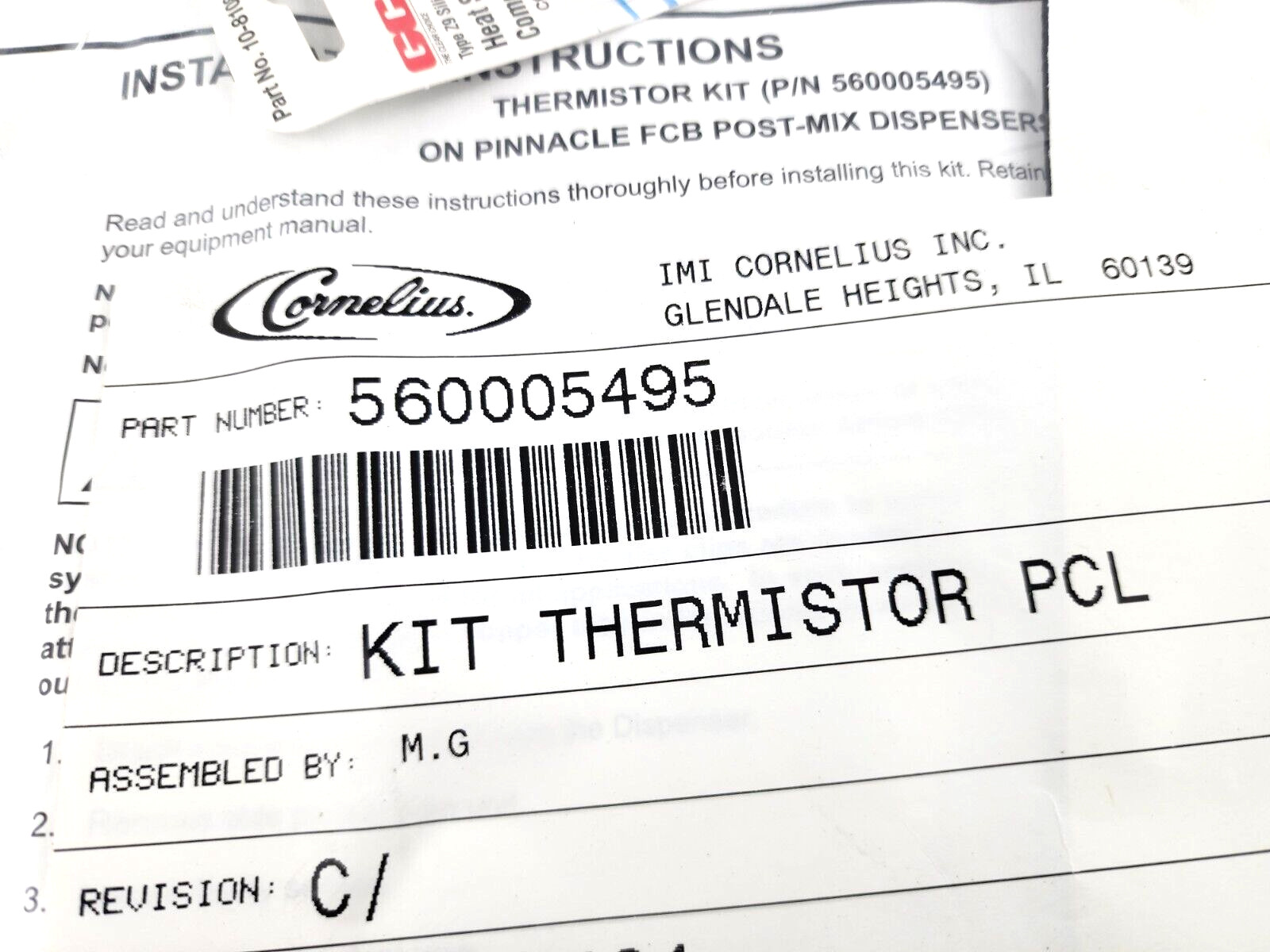 Cornelius 560005495 Thermistor Kit FCB PINNACLE PCL
