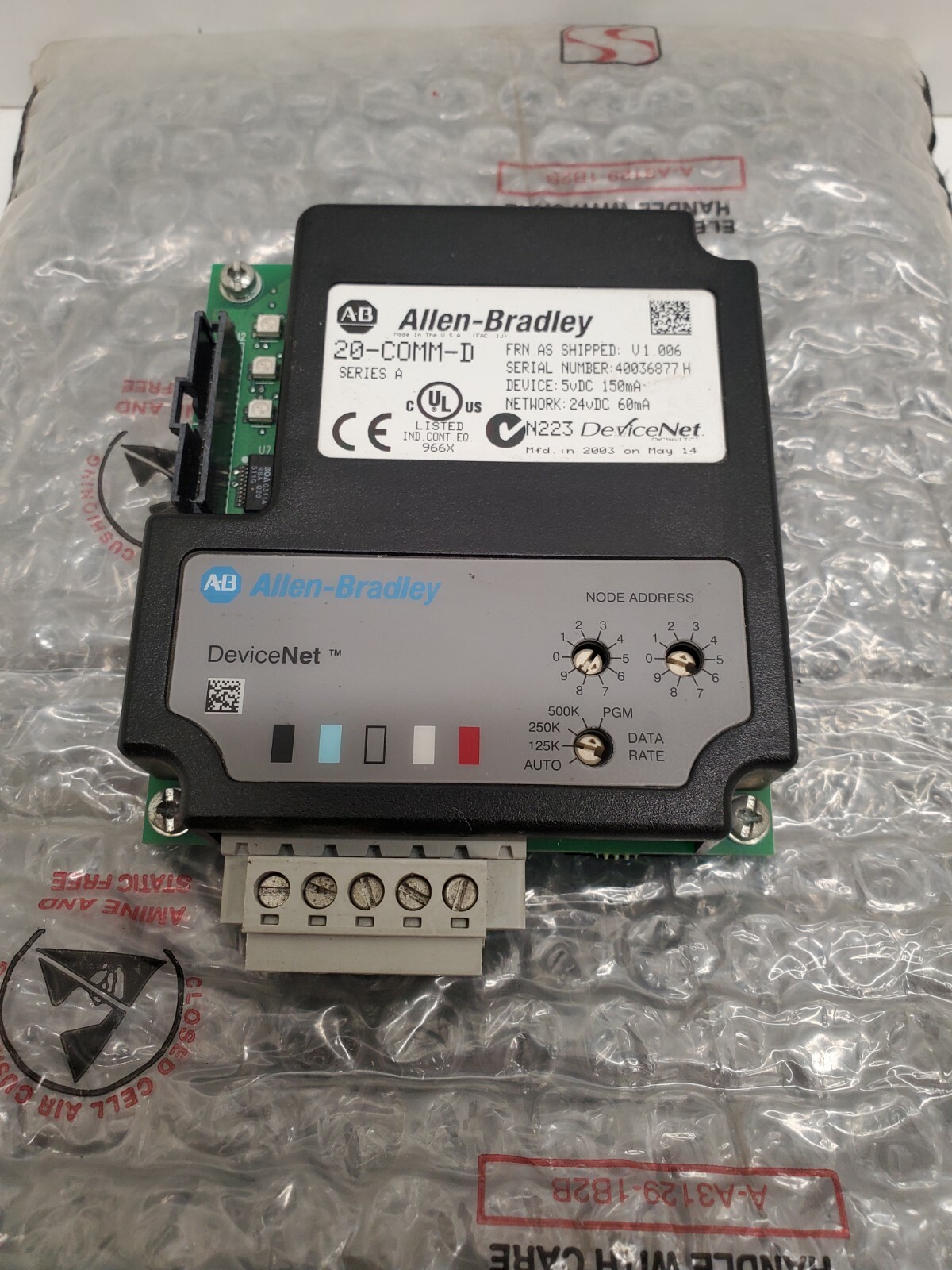 GUARANTEED! ALLEN-BRADLEY POWERFLEX COMMUNICATION MODULE 20-COMM-D