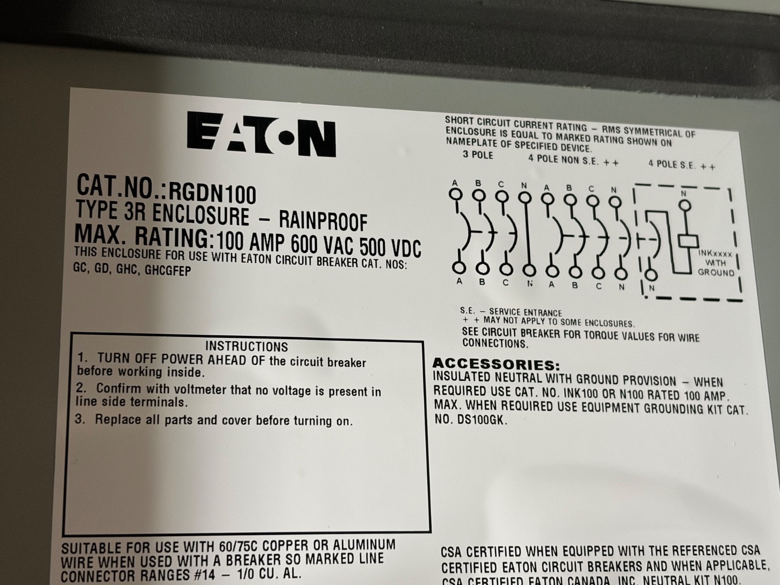 Eaton RGDN100 100-Amp Circuit Breaker Enclosure Type 3R 2-Pole-3-Pole