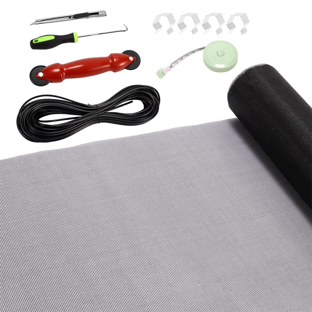 FLYZZZ Windows Screen Door Repair Kit Fiberglass 48″X118″/0.161″spline, Black