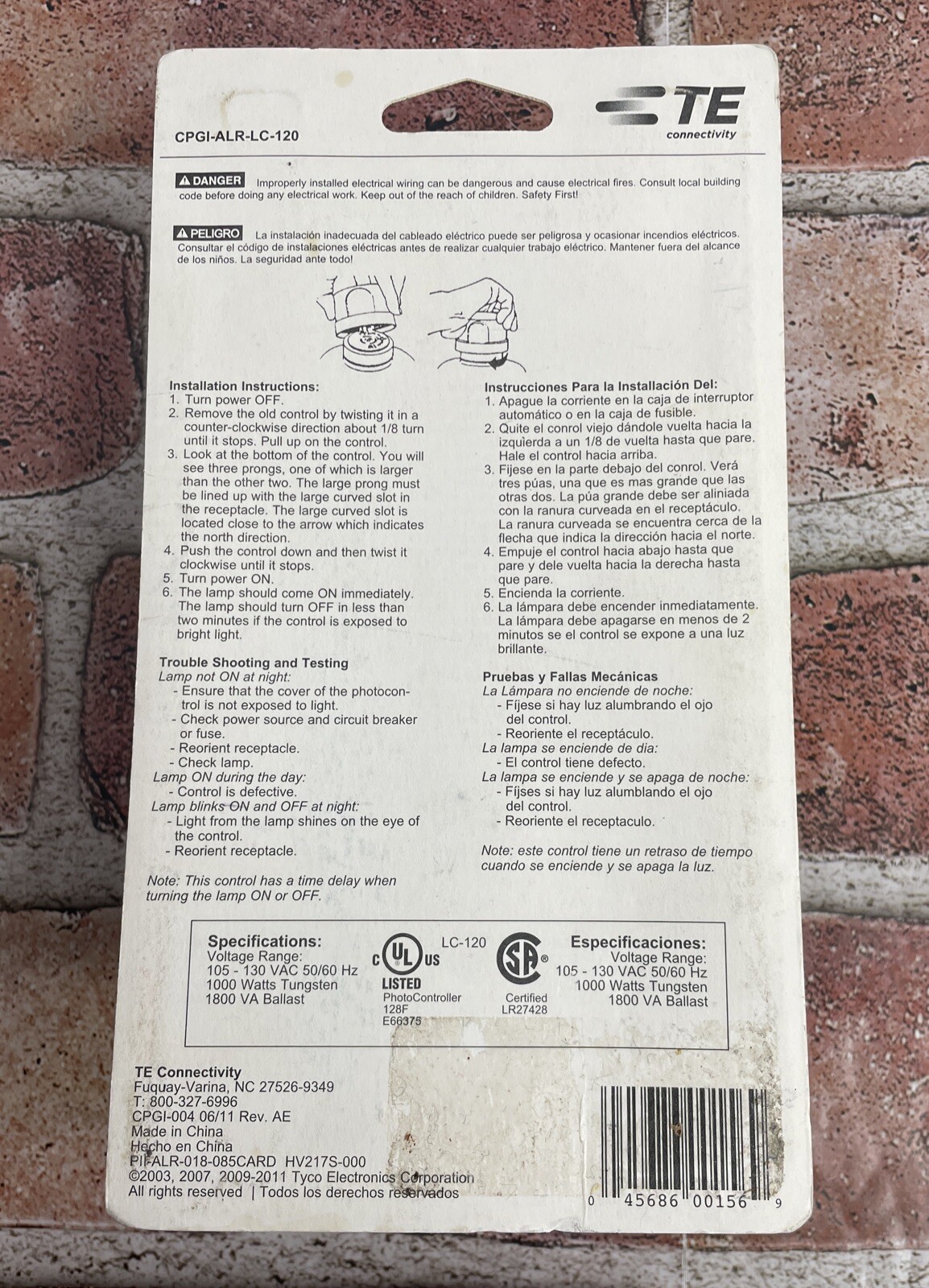 TE Connectivity ALR Automatic Light Control, Outdoor Locking Style CPGIALRLC-120