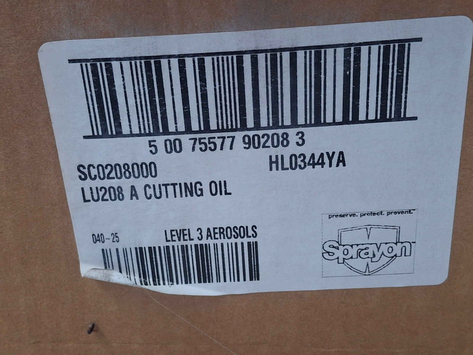 12 QTY. Sprayon LU208 Cutting Oil Fluid 11 oz Aerosol, Petroleum BaseSC0202000