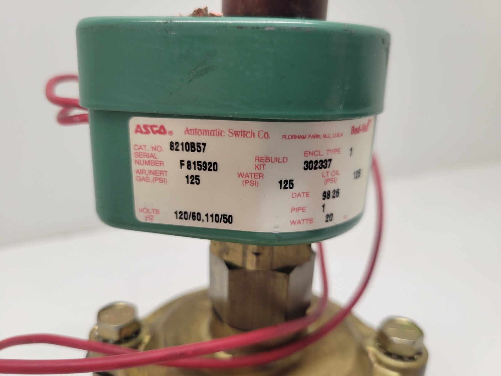 NEW OLD STOCK! ASCO RED-HAT 110/120V 125PSI 1″ SOLENOID VALVE 8210B57