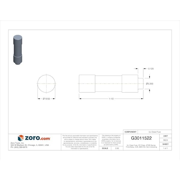 Mersen Atqr2/10 Cc Class, Time-Delay, 0.2A, 600V Ac, Non-Indicating