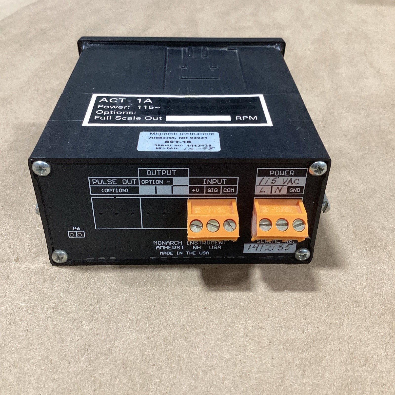 Monarch Cole Parmer ACT-1A ACT1A Series Digital Panel Mount Tachometer