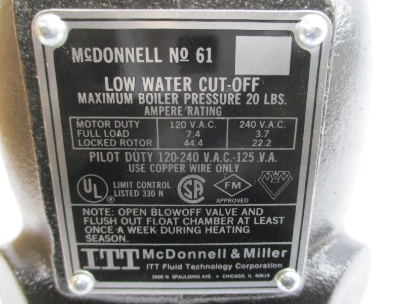 ITT MCDONNELL & MILLER 61 140100 120-240VAC 7.4A 3″ NSMP
