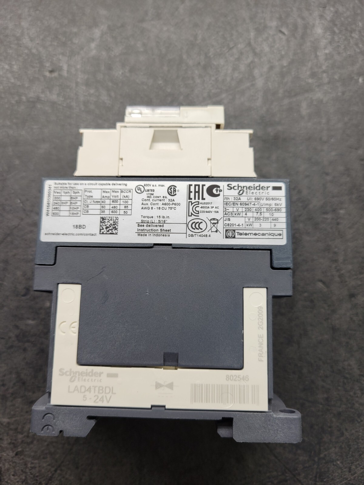 Schneider IEC/EN60947-4-1 w/LC1D18BD.