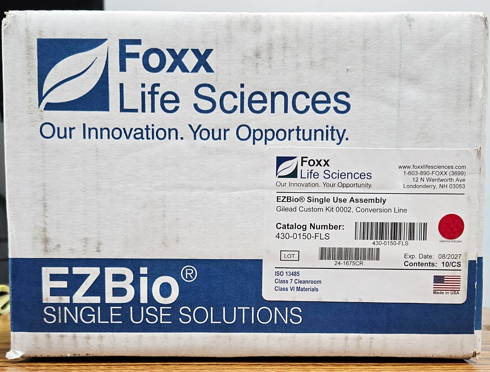 Fox Life Sciences EZBio Single Use Assembly 430-0150-FLS ISO 13485 10/CS