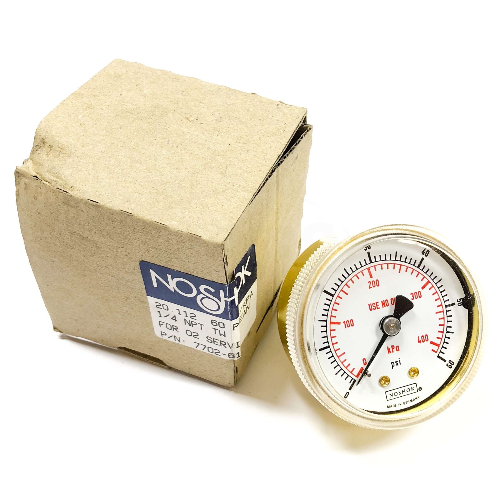 Noshok 7702-6195 Oxygen Pressure Gauge, 0-60PSI/0-400kPa, 1/4″ NPT Back