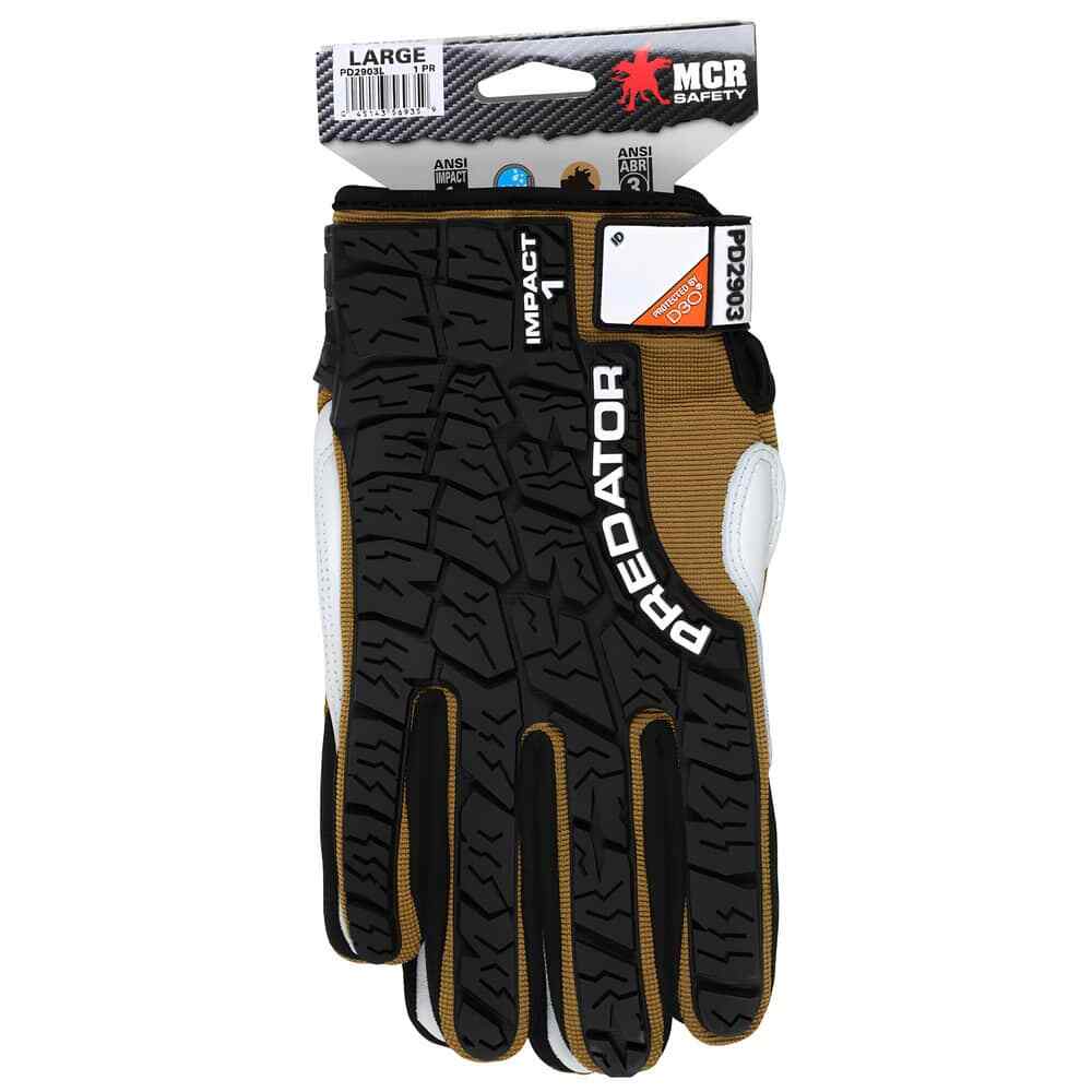 MCR Safety PD2903M Gloves: Size M, Cowhide Brown & Natural, Padded Palm Grip