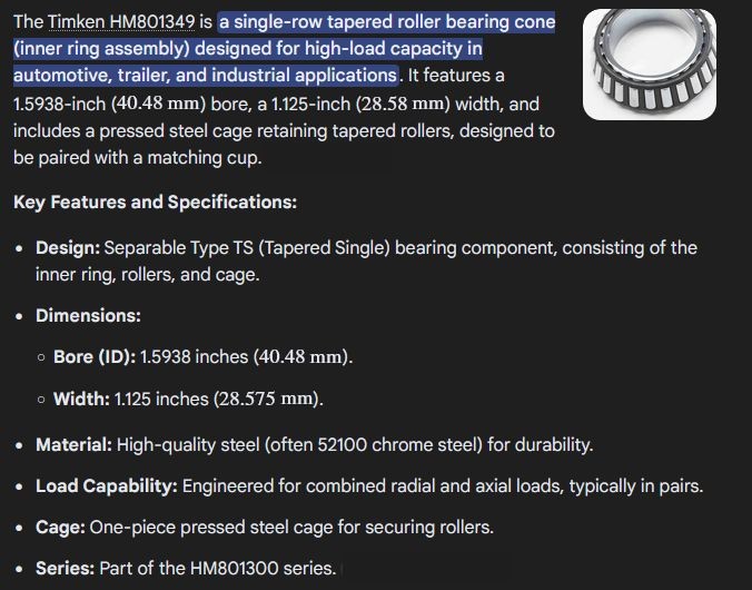 1 NEW TIMKEN HM801349 TAPER ROLLER BEARING CONE NNB ***MAKE OFFER***