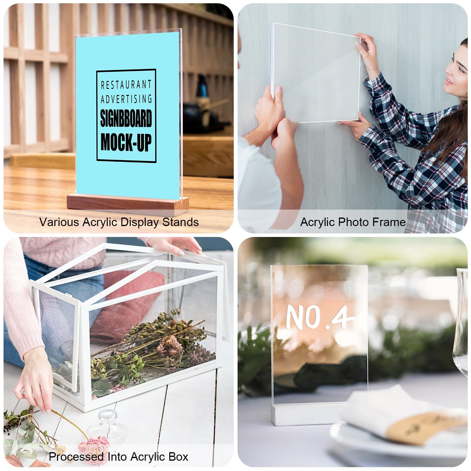 Roowest 4 Pcs 24 x 48 Inch, 1/4 Inch Thick Clear Acrylic Sheets Plastic