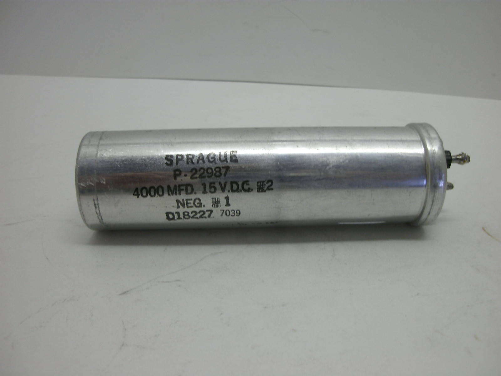SPRAGUE P-22987 EXTRALYTIC CAPACITOR 4000 MFD 15 V.D.C. # 2 NEG. #1 D18822Z