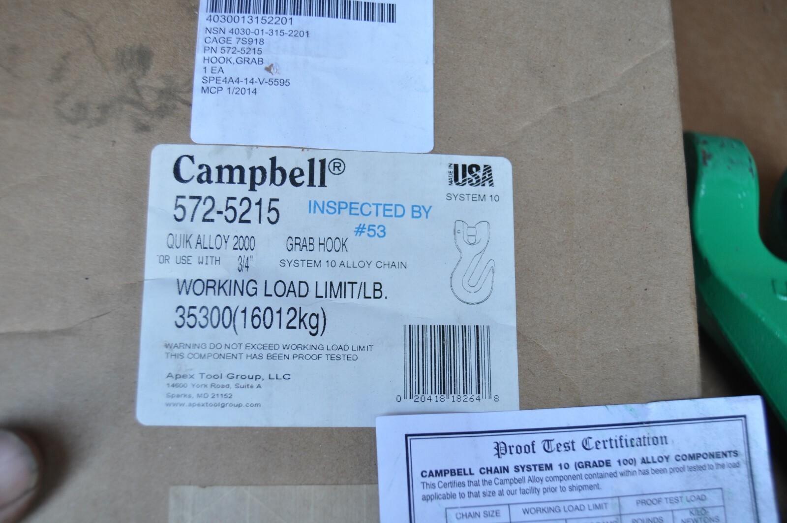 Campbell 3/4″ Clevis Grab Hook SYSTEM 10 GRADE 100 P/N 572-5215 New Made In USA