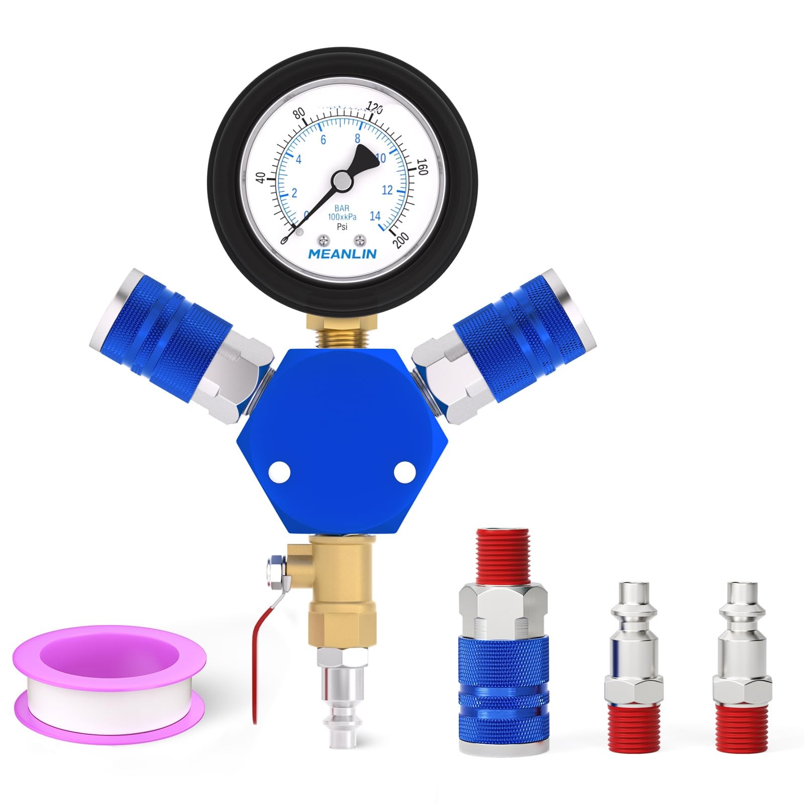 3Way Air Manifold 200 PSI Pressure Gauge Air Compressor Hose Splitter Box New