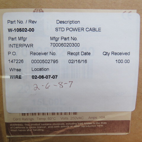 INTERPOWER 70006020300 Qty of 2 per Lot 9.84′ (3.00m) Power Cord Black IEC 320-