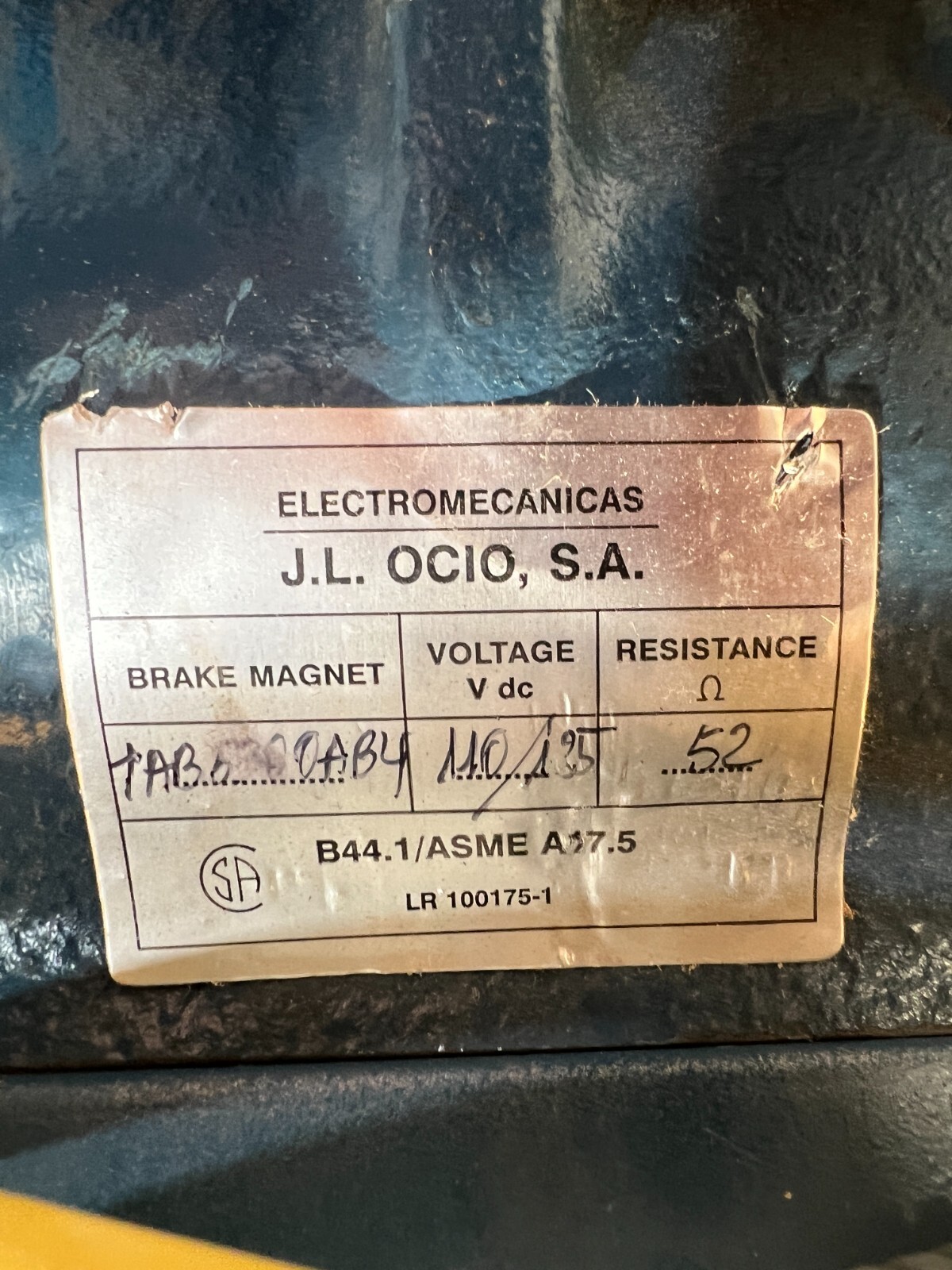 ELECTROMECANICAS J.L. OCIO – ELEVATOR BRAKE MAGNET – TAB5300AB4 110/135V